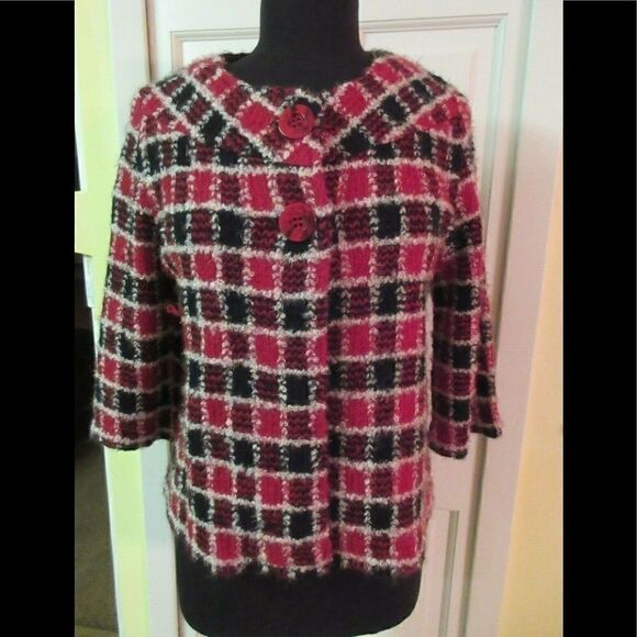 Vintage plaid jacket no label red plaid sz M/L - Picture 1 of 4